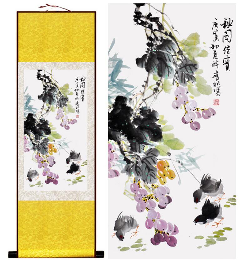 Chinese Art Scroll Painting Animal Birds And Flower Ancient Silk Picture Wall Ideas 13310-Chinese Style Finds™