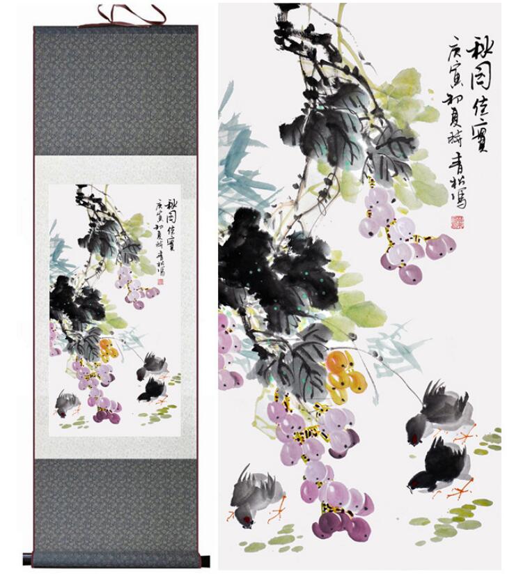 Chinese Art Scroll Painting Animal Birds And Flower Ancient Silk Picture Wall Ideas 13310-Chinese Style Finds™