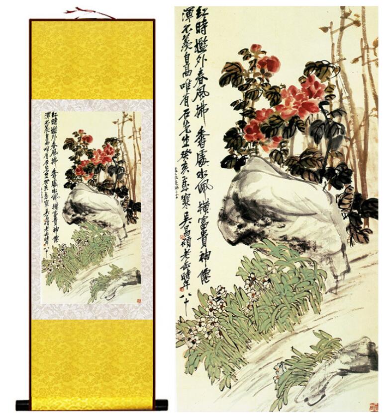 Chinese Art Scroll Painting Animal Birds And Flower Ancient Silk Picture Wall Ideas 13314-Chinese Style Finds™