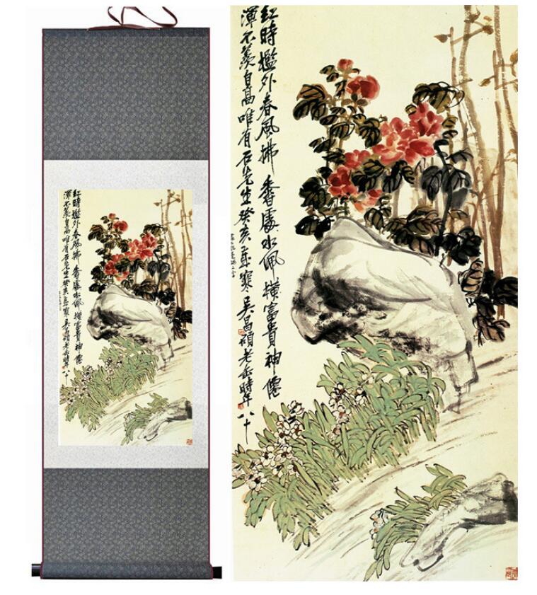 Chinese Art Scroll Painting Animal Birds And Flower Ancient Silk Picture Wall Ideas 13314-Chinese Style Finds™