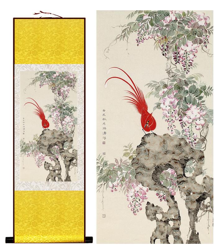 Chinese Art Scroll Painting Animal Birds And Flower Ancient Silk Picture Wall Ideas 13434-Chinese Style Finds™