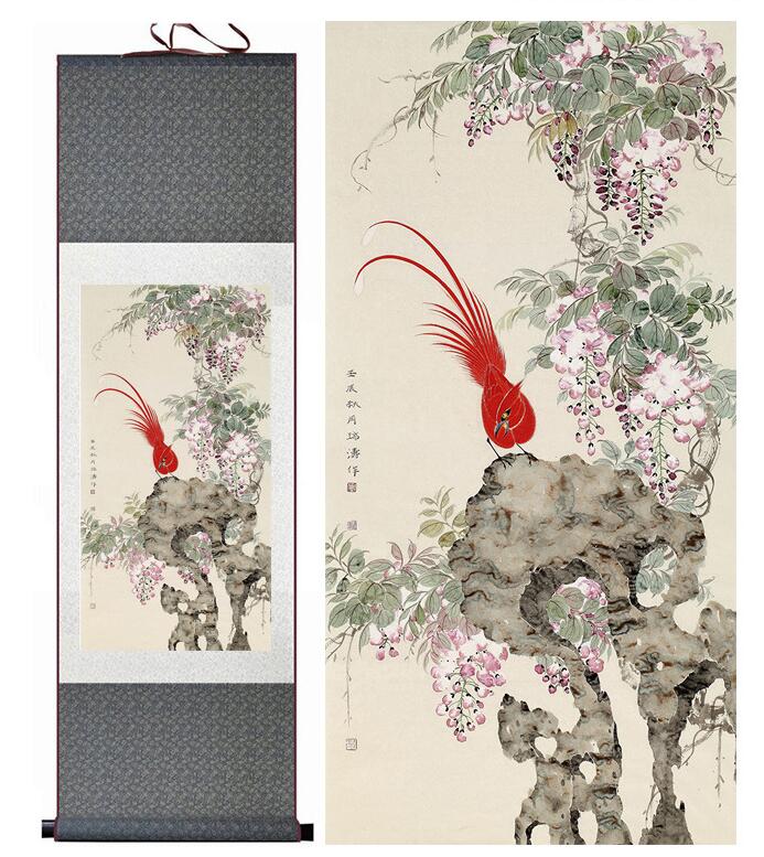 Chinese Art Scroll Painting Animal Birds And Flower Ancient Silk Picture Wall Ideas 13434-Chinese Style Finds™