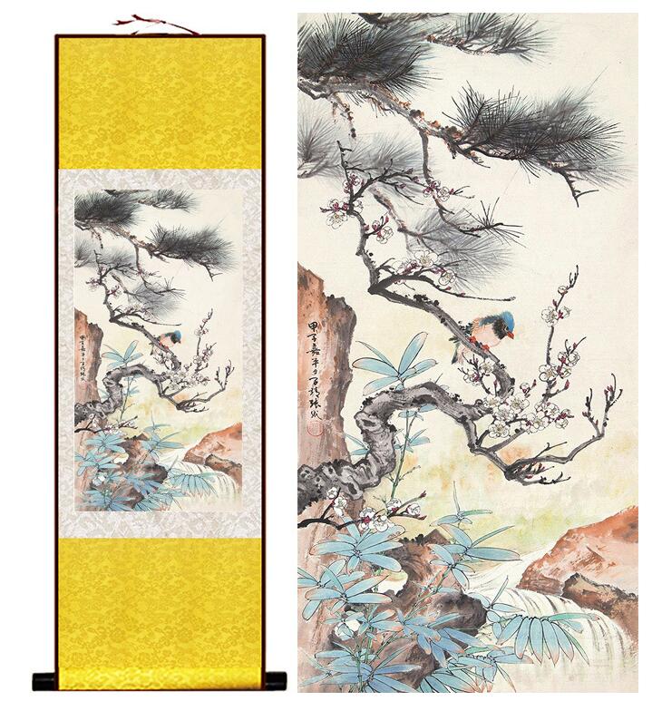 Chinese Art Scroll Painting Animal Birds And Flower Ancient Silk Picture Wall Ideas 13442-Chinese Style Finds™