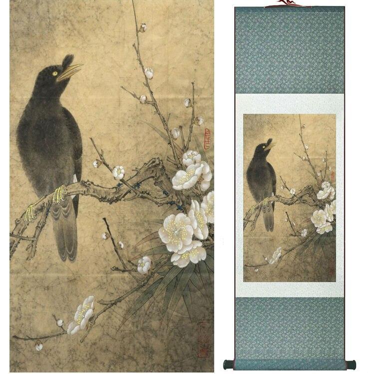 Chinese Art Scroll Painting Animal Birds And Flower Ancient Silk Picture Wall Ideas 13998-Chinese Style Finds™