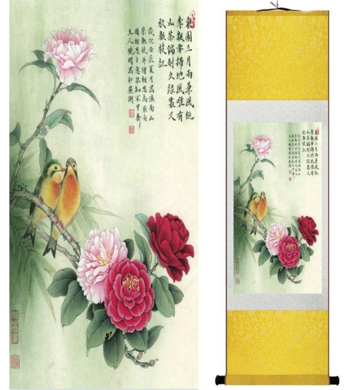 Chinese Art Scroll Painting Animal Birds And Flower Ancient Silk Picture Wall Ideas 14050-Chinese Style Finds™