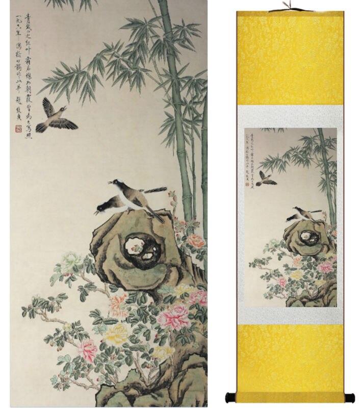 Chinese Art Scroll Painting Animal Birds And Flower Ancient Silk Picture Wall Ideas 14162-Chinese Style Finds™