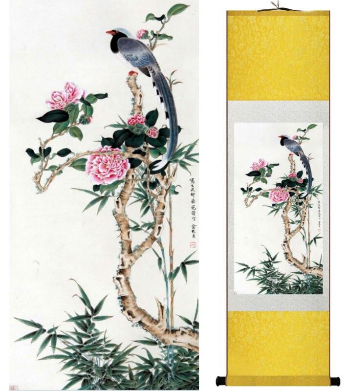 Chinese Art Scroll Painting Animal Birds And Flower Ancient Silk Picture Wall Ideas 14166-Chinese Style Finds™