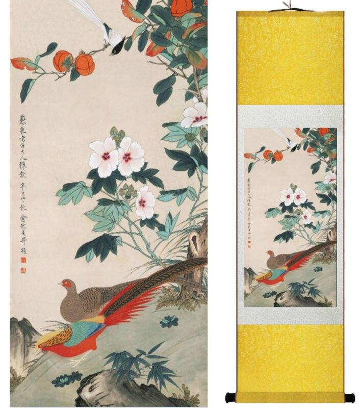 Chinese Art Scroll Painting Animal Birds And Flower Ancient Silk Picture Wall Ideas 14170-Chinese Style Finds™