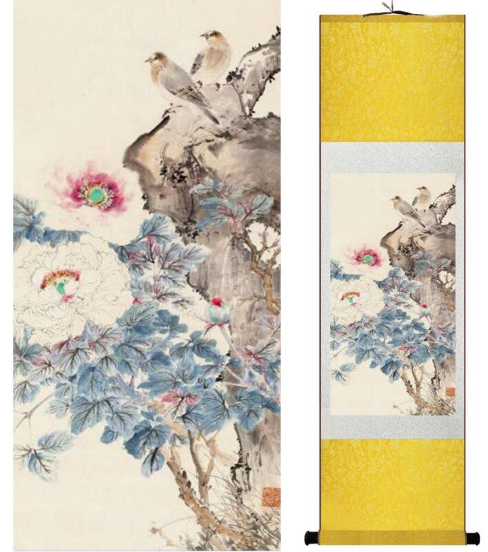 Chinese Art Scroll Painting Animal Birds And Flower Ancient Silk Picture Wall Ideas 14230-Chinese Style Finds™