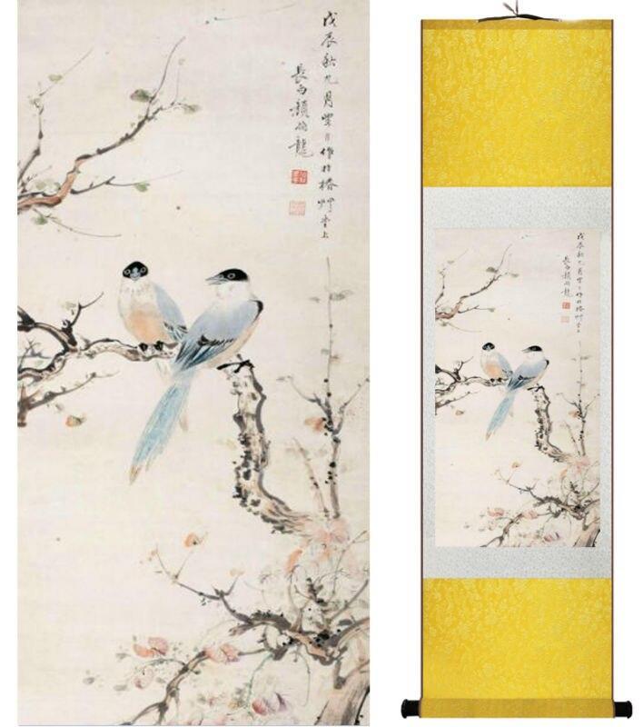 Chinese Art Scroll Painting Animal Birds And Flower Ancient Silk Picture Wall Ideas 14234-Chinese Style Finds™