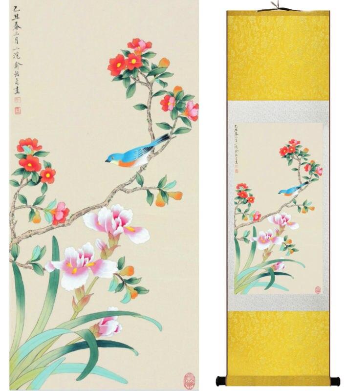 Chinese Art Scroll Painting Animal Birds And Flower Ancient Silk Picture Wall Ideas 14262-Chinese Style Finds™