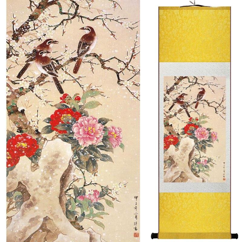 Chinese Art Scroll Painting Animal Birds And Flower Ancient Silk Picture Wall Ideas 15872-Chinese Style Finds™