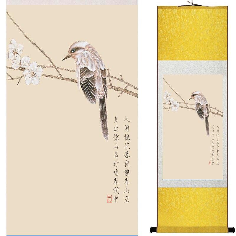 Chinese Art Scroll Painting Animal Birds And Flower Ancient Silk Picture Wall Ideas 16232-Chinese Style Finds™