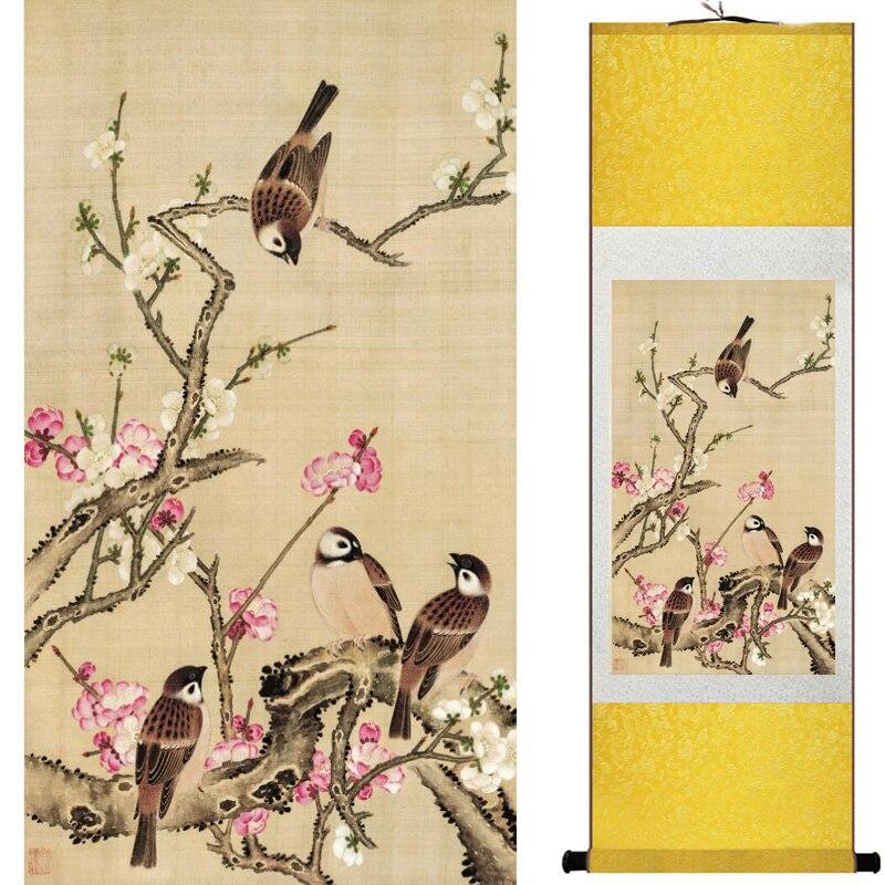 Chinese Art Scroll Painting Animal Birds And Flower Ancient Silk Picture Wall Ideas 16240-Chinese Style Finds™