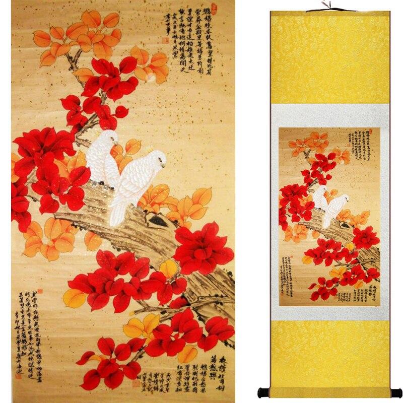 Chinese Art Scroll Painting Animal Birds And Flower Ancient Silk Picture Wall Ideas 16296-Chinese Style Finds™