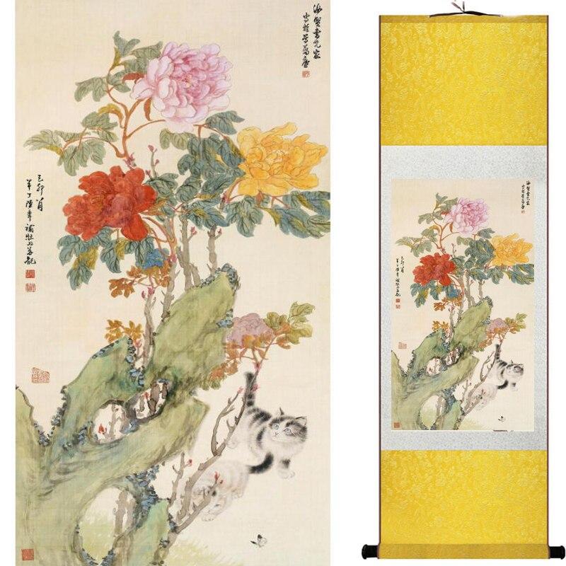 Chinese Art Scroll Painting Animal Birds And Flower Ancient Silk Picture Wall Ideas 16574-Chinese Style Finds™