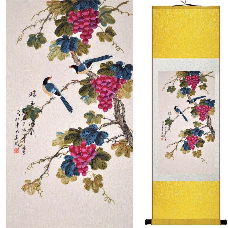 Chinese Art Scroll Painting Animal Birds And Flower Ancient Silk Picture Wall Ideas 16674-Chinese Style Finds™