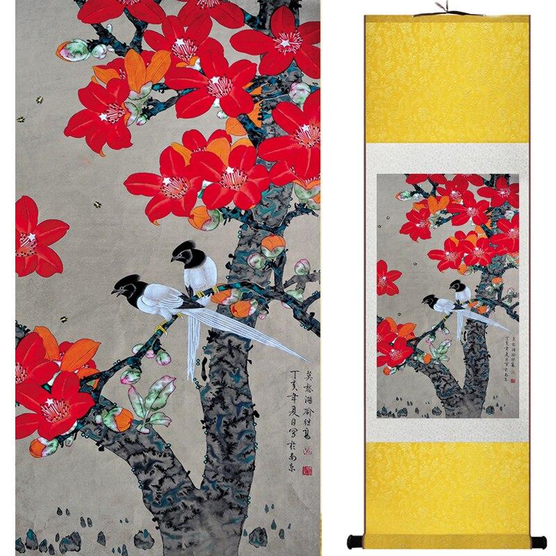 Chinese Art Scroll Painting Animal Birds And Flower Ancient Silk Picture Wall Ideas 16810-Chinese Style Finds™