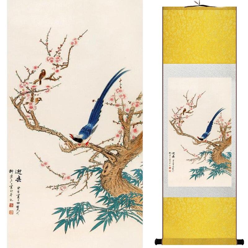 Chinese Art Scroll Painting Animal Birds And Flower Ancient Silk Picture Wall Ideas 16878-Chinese Style Finds™