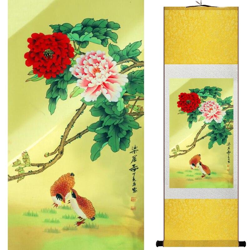 Chinese Art Scroll Painting Animal Birds And Flower Ancient Silk Picture Wall Ideas 16882-Chinese Style Finds™