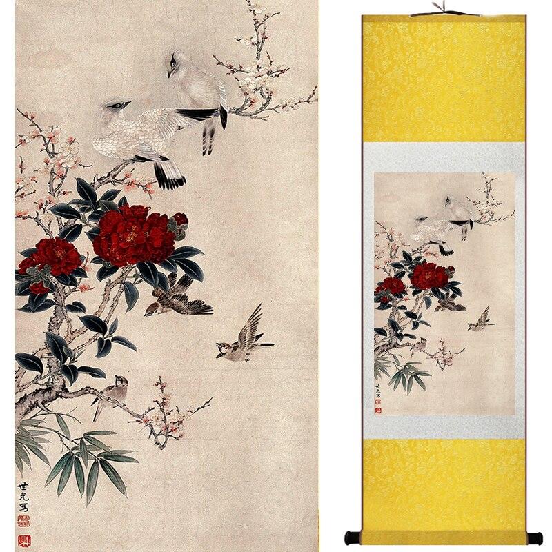 Chinese Art Scroll Painting Animal Birds And Flower Ancient Silk Picture Wall Ideas 17042-Chinese Style Finds™