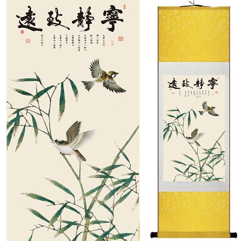 Chinese Art Scroll Painting Animal Birds And Flower Ancient Silk Picture Wall Ideas 17146-Chinese Style Finds™