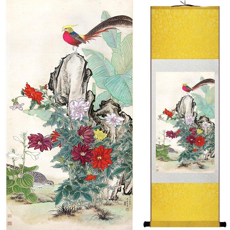 Chinese Art Scroll Painting Animal Birds And Flower Ancient Silk Picture Wall Ideas 17230-Chinese Style Finds™