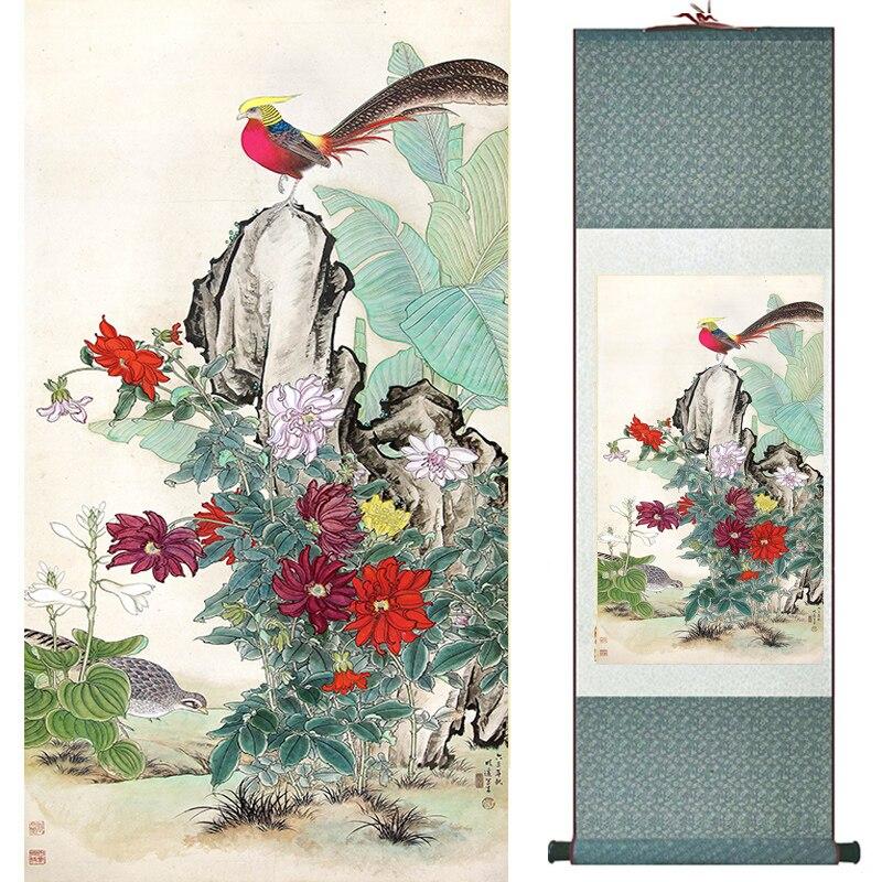 Chinese Art Scroll Painting Animal Birds And Flower Ancient Silk Picture Wall Ideas 17230-Chinese Style Finds™