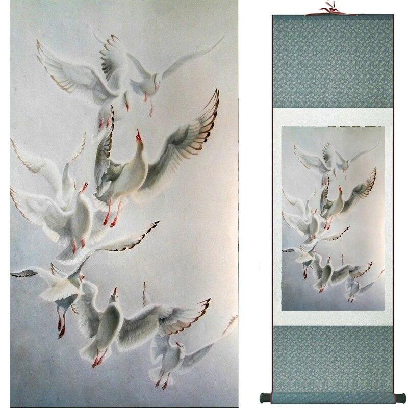 Chinese Art Scroll Painting Animal Birds And Flower Ancient Silk Picture Wall Ideas 17566-Chinese Style Finds™