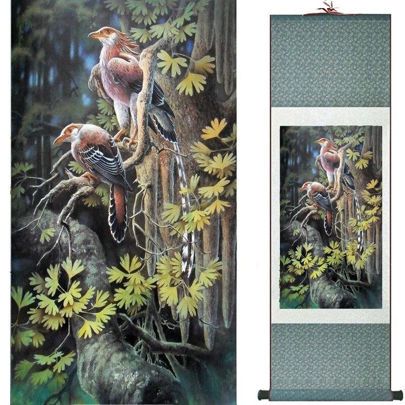 Chinese Art Scroll Painting Animal Birds And Flower Ancient Silk Picture Wall Ideas 17570-Chinese Style Finds™