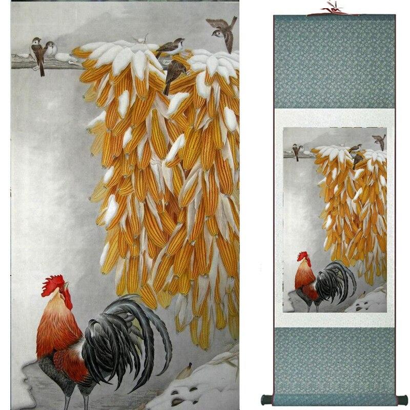 Chinese Art Scroll Painting Animal Birds And Flower Ancient Silk Picture Wall Ideas 17574-Chinese Style Finds™