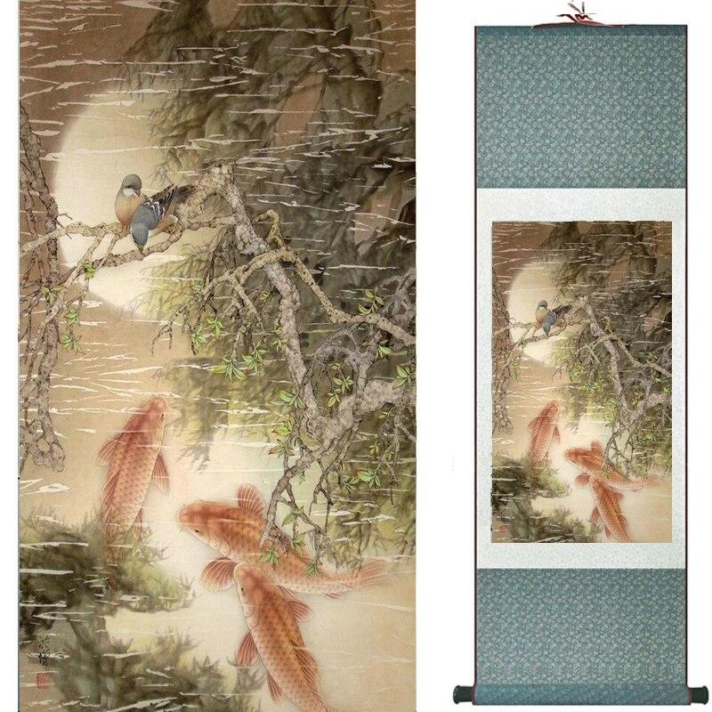 Chinese Art Scroll Painting Animal Birds And Flower Ancient Silk Picture Wall Ideas 17578-Chinese Style Finds™