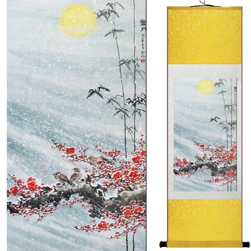 Chinese Art Scroll Painting Animal Birds And Flower Ancient Silk Picture Wall Ideas 18286-Chinese Style Finds™