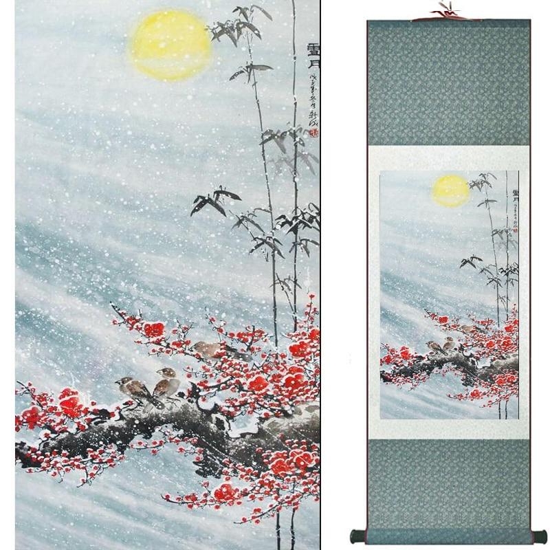 Chinese Art Scroll Painting Animal Birds And Flower Ancient Silk Picture Wall Ideas 18286-Chinese Style Finds™