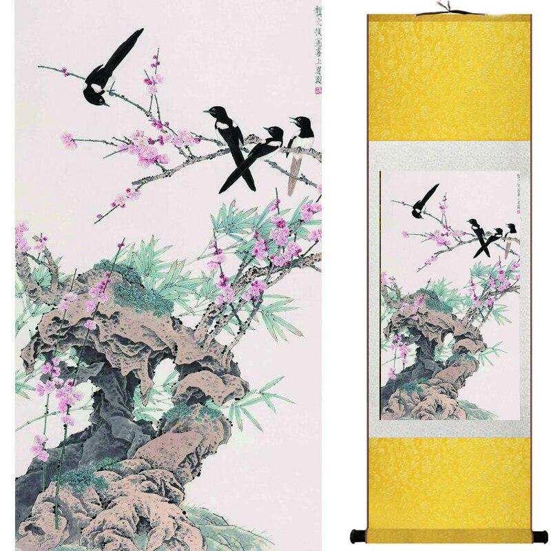 Chinese Art Scroll Painting Animal Birds And Flower Ancient Silk Picture Wall Ideas 18326-Chinese Style Finds™