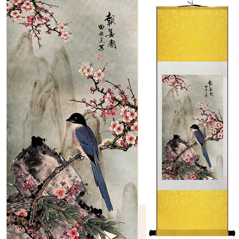 Chinese Art Scroll Painting Animal Birds And Flower Ancient Silk Picture Wall Ideas 18536-Chinese Style Finds™