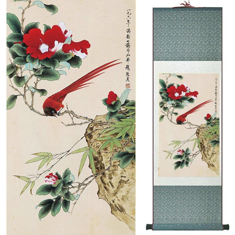 Chinese Art Scroll Painting Animal Birds And Flower Ancient Silk Picture Wall Ideas 18576-Chinese Style Finds™