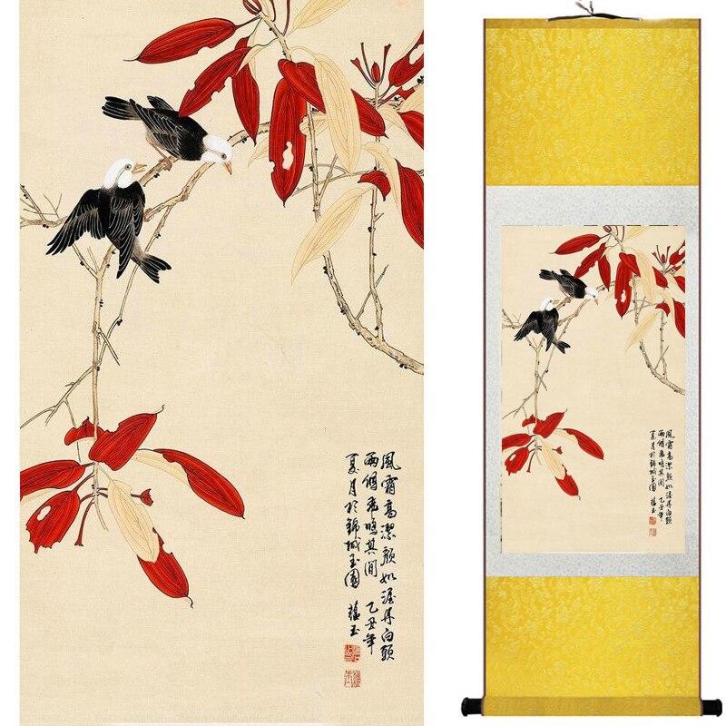 Chinese Art Scroll Painting Animal Birds And Flower Ancient Silk Picture Wall Ideas 18796-Chinese Style Finds™