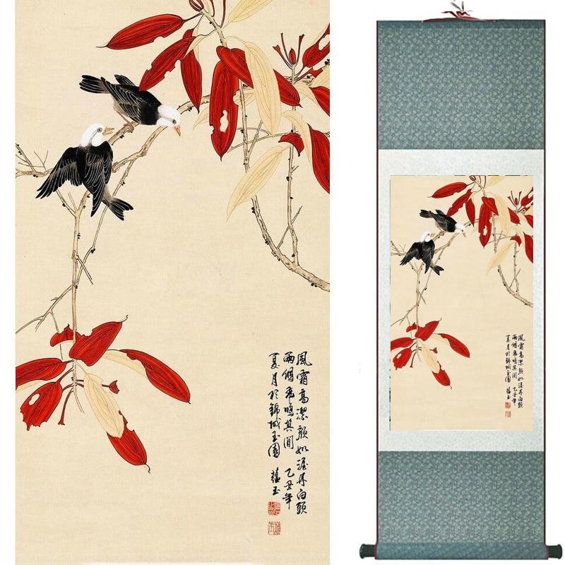 Chinese Art Scroll Painting Animal Birds And Flower Ancient Silk Picture Wall Ideas 18796-Chinese Style Finds™