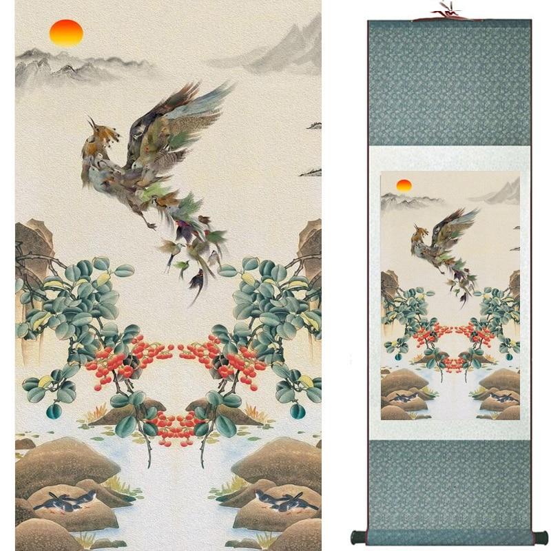 Chinese Art Scroll Painting Animal Birds And Flower Ancient Silk Picture Wall Ideas 19394-Chinese Style Finds™