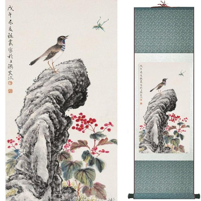 Chinese Art Scroll Painting Animal Birds And Flower Ancient Silk Picture Wall Ideas 20226-Chinese Style Finds™