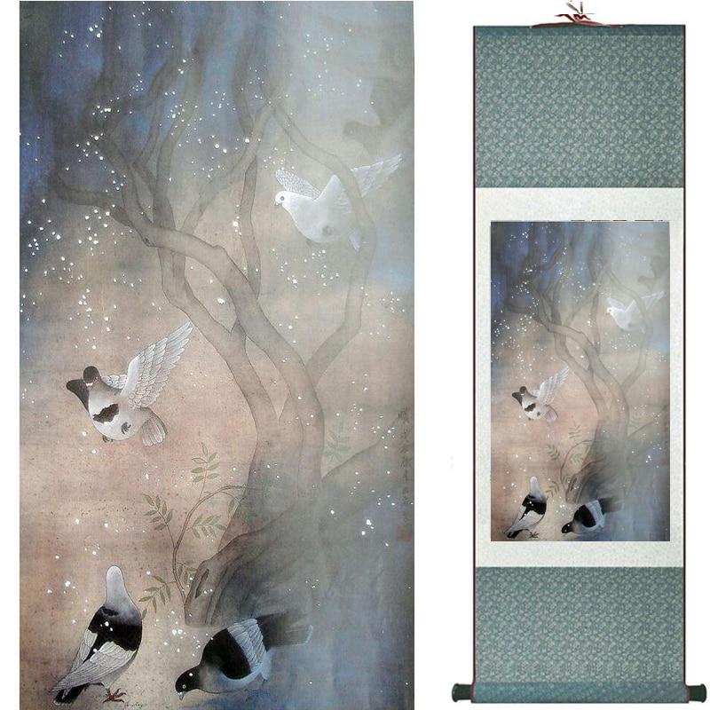 Chinese Art Scroll Painting Animal Birds And Flower Ancient Silk Picture Wall Ideas 20510-Chinese Style Finds™