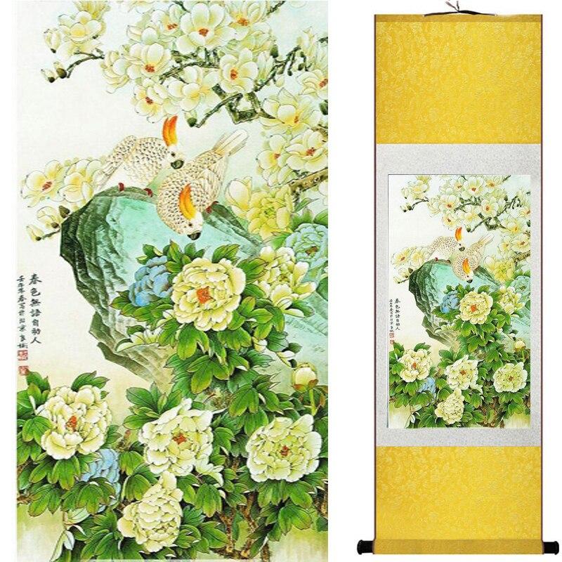 Chinese Art Scroll Painting Animal Birds And Flower Ancient Silk Picture Wall Ideas 20514-Chinese Style Finds™