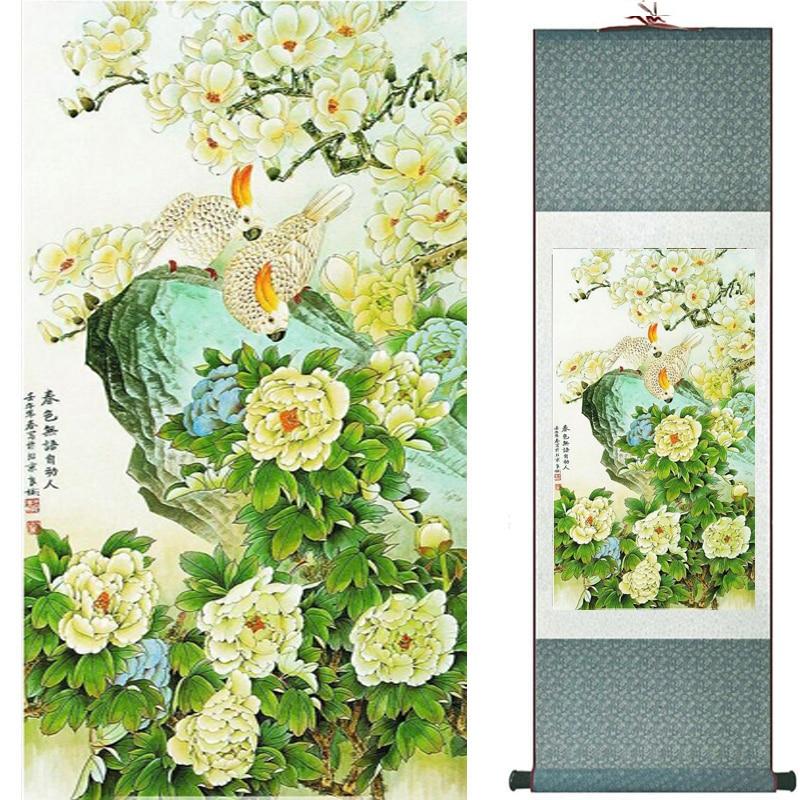 Chinese Art Scroll Painting Animal Birds And Flower Ancient Silk Picture Wall Ideas 20514-Chinese Style Finds™