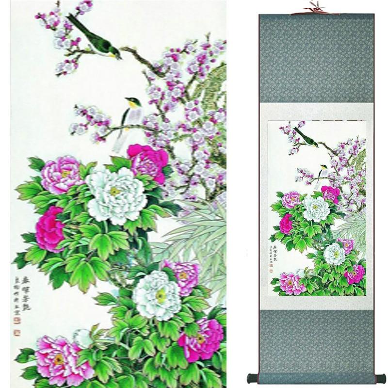 Chinese Art Scroll Painting Animal Birds And Flower Ancient Silk Picture Wall Ideas 20526-Chinese Style Finds™