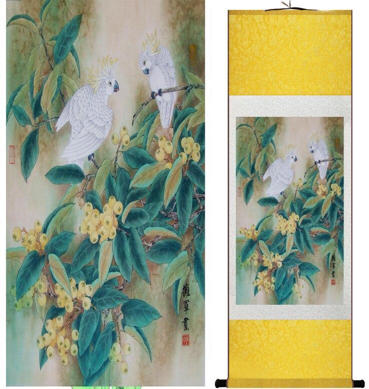 Chinese Art Scroll Painting Animal Birds And Flower Spring Ancient Silk Picture Wall Ideas 12086-Chinese Style Finds™