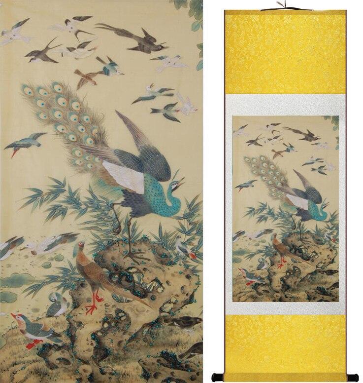 Chinese Art Scroll Painting Animal Birds And Flower Spring Ancient Silk Picture Wall Ideas 12574-Chinese Style Finds™