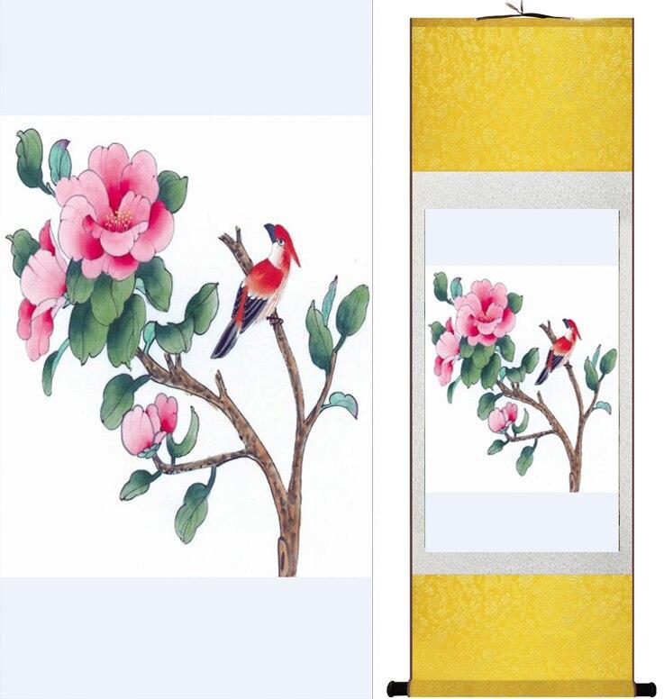 Chinese Art Scroll Painting Animal Birds And Flower Spring Ancient Silk Picture Wall Ideas 12578-Chinese Style Finds™