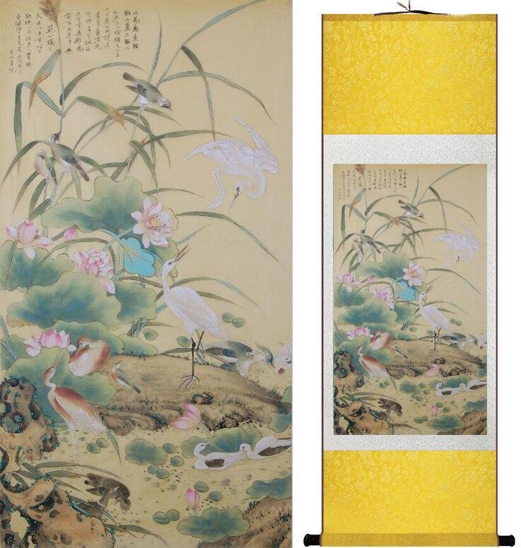 Chinese Art Scroll Painting Animal Birds And Flower Spring Ancient Silk Picture Wall Ideas 12582-Chinese Style Finds™