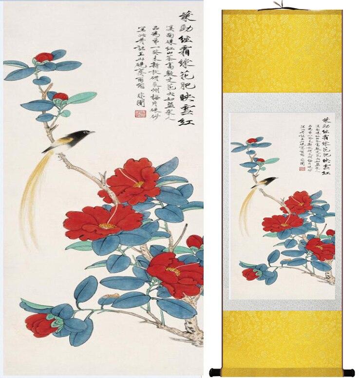 Chinese Art Scroll Painting Animal Birds And Flower Spring Ancient Silk Picture Wall Ideas 12586-Chinese Style Finds™